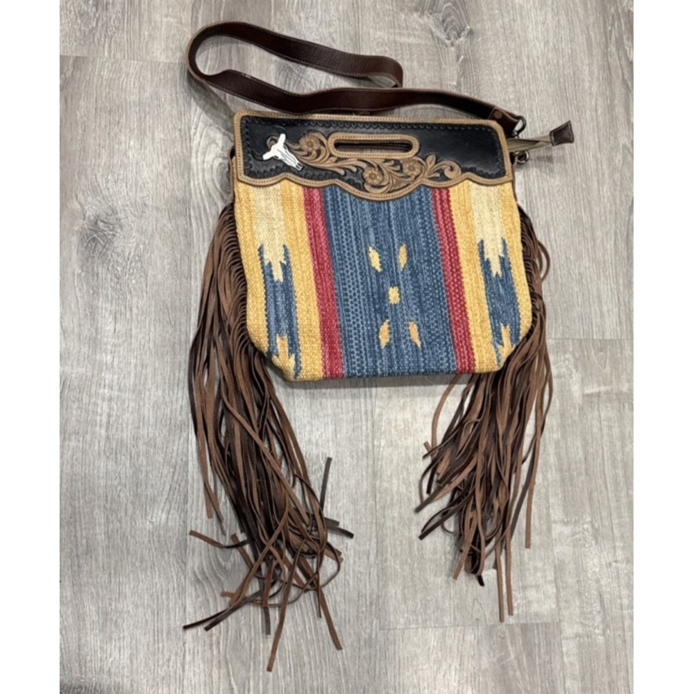 Myra Blue Stream Hand Tooled Fringed Bag Western Cowgirl - Picture 3 of 16